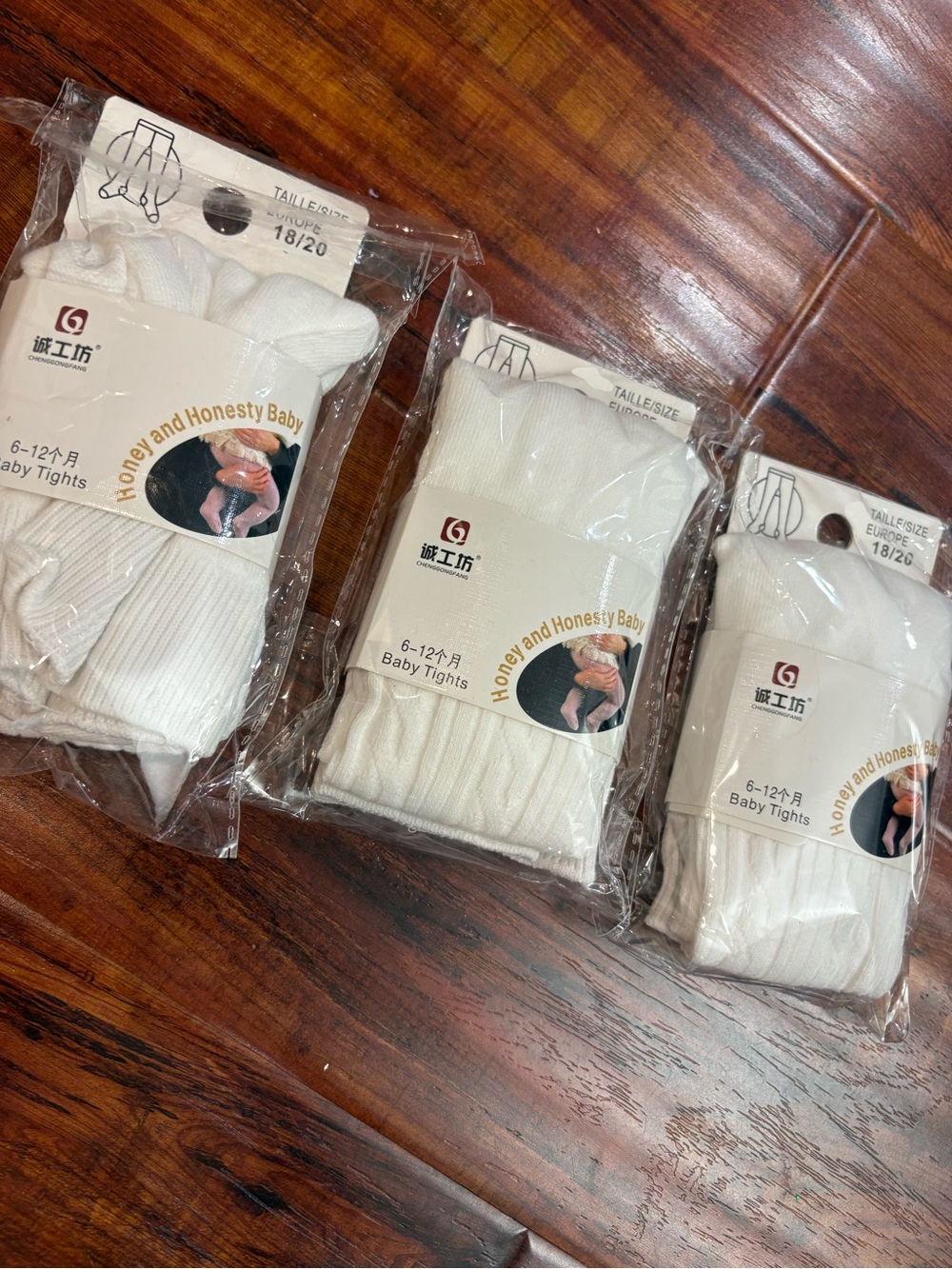 New Honesty Baby White Ribbed Tights – Pack of 3 (6-12months)